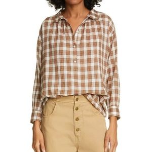 NILI LOTAN Myra Plaid Cotton Top Size Medium